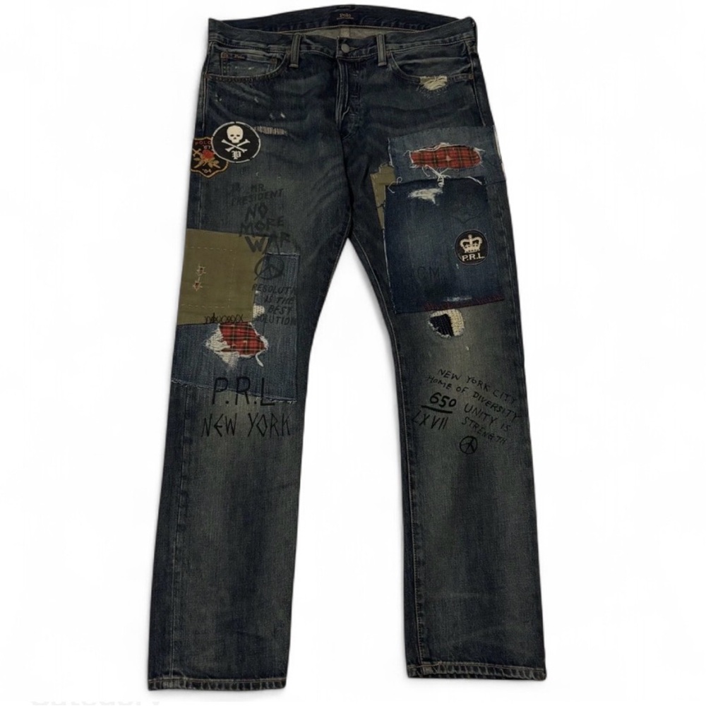 Polo Ralph Lauren Skull Patchwork Distressed Jean… - image 1